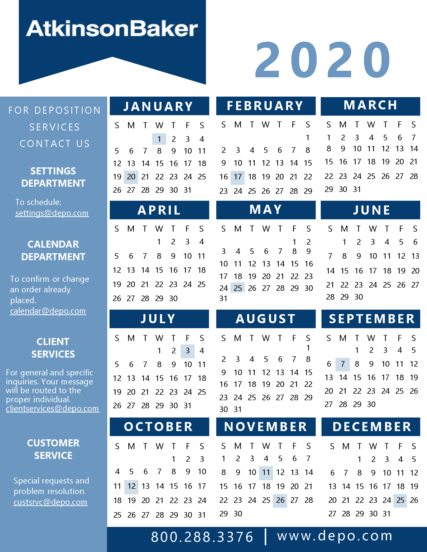 Atkinson-Baker | Calendar and State Holidays